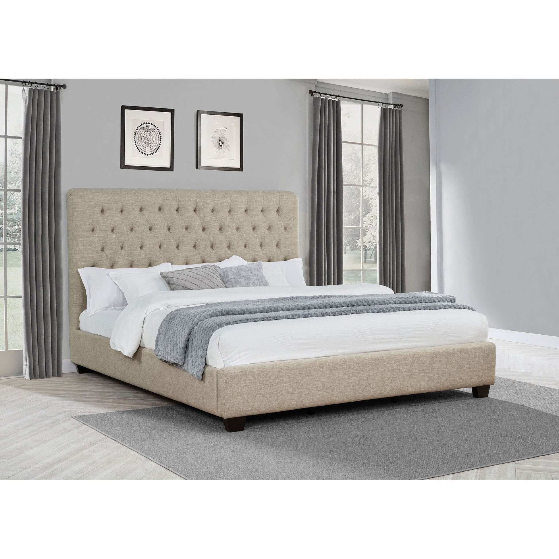 Upholstered California King Bed With Tufted Headboard And Birch Legs - Oatmeal - The Sleep Loft - Online Mattress Showroom NYC