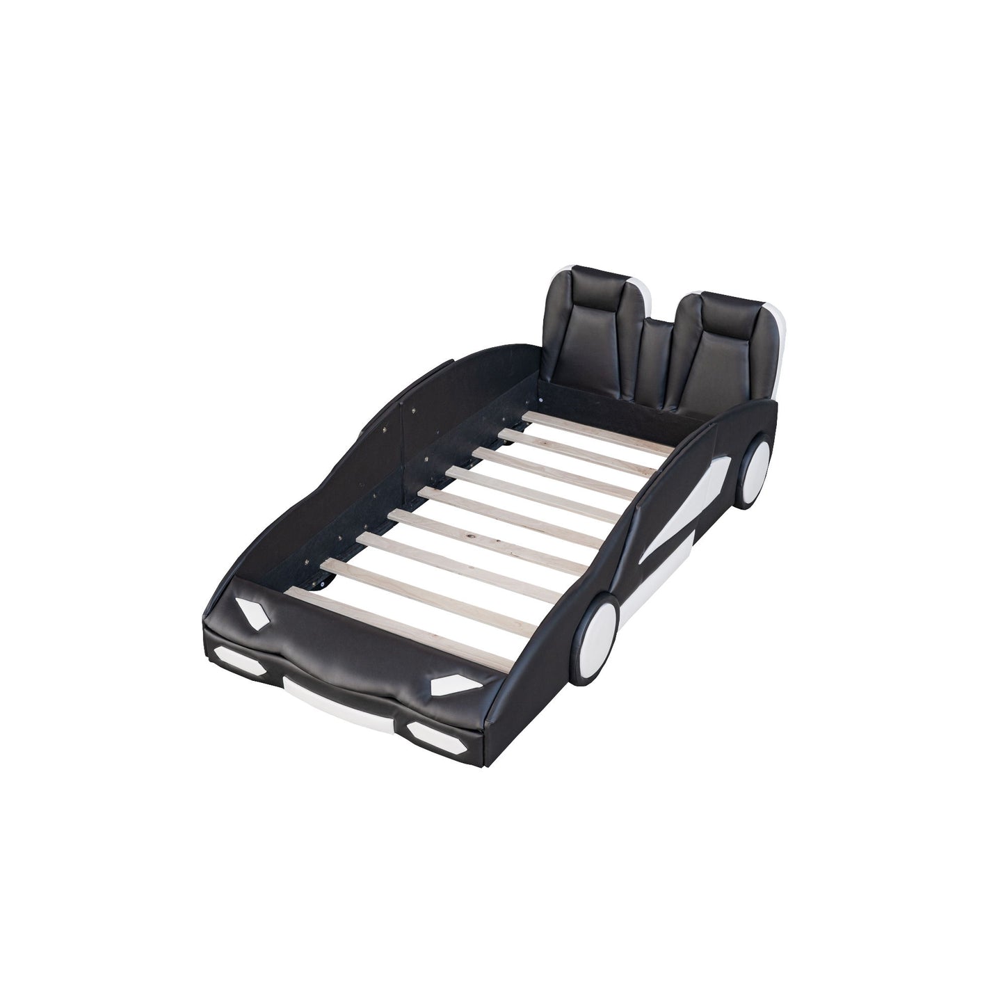 Race Car Shaped Twin Platform Bed With Wheels, Pine Wood Construction - The Sleep Loft - Online Mattress Showroom NYC