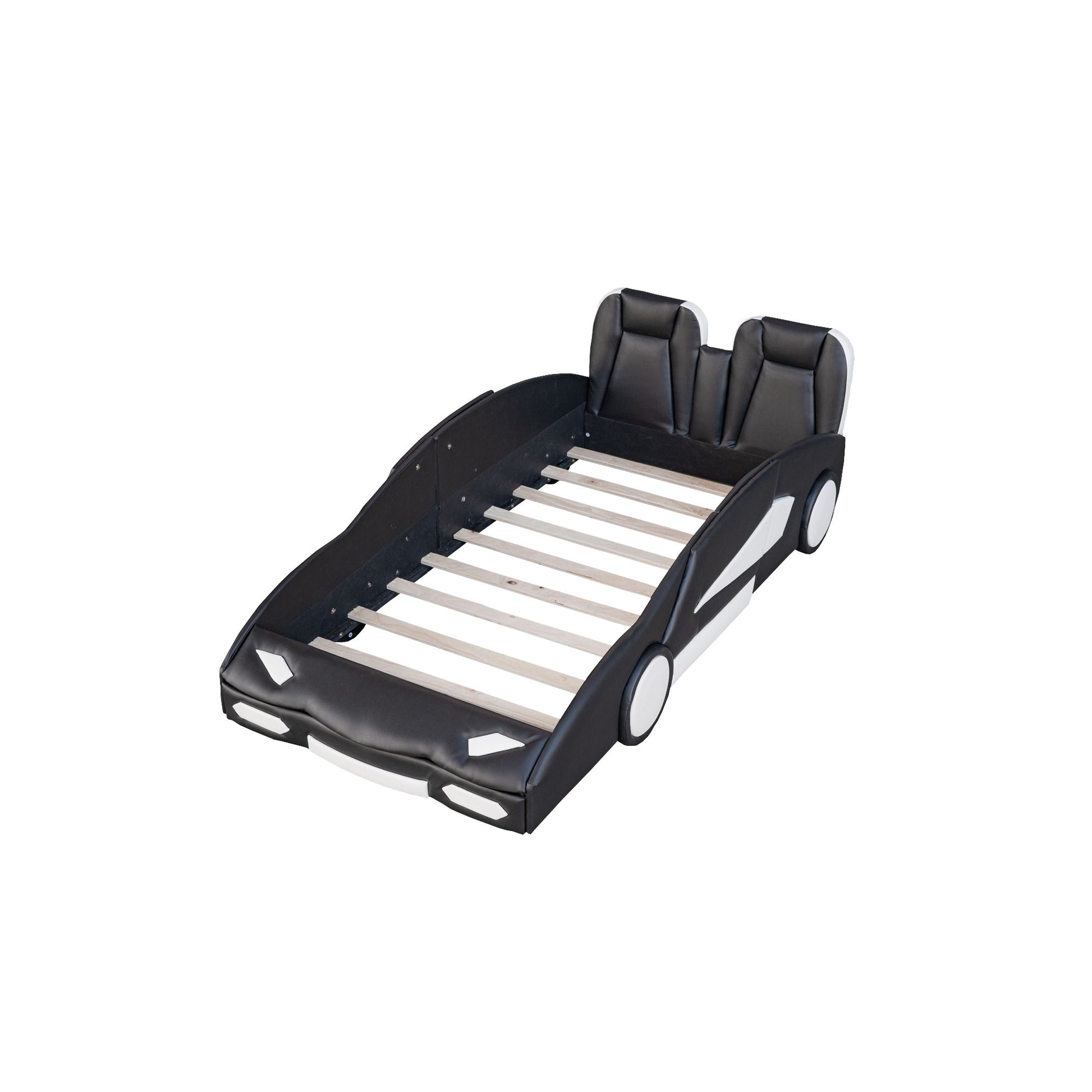 Race Car Shaped Twin Platform Bed With Wheels, Pine Wood Construction - The Sleep Loft - Online Mattress Showroom NYC
