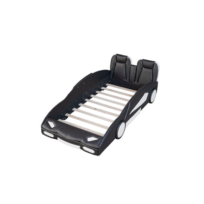 Race Car Shaped Twin Platform Bed With Wheels, Pine Wood Construction - The Sleep Loft - Online Mattress Showroom NYC