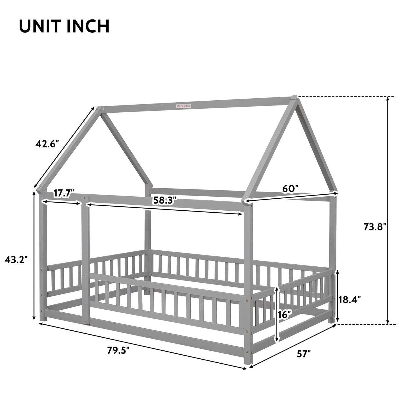 Floor Wooden Bed With House Roof Frame, Fence Guardrails - The Sleep Loft - Online Mattress Showroom NYC