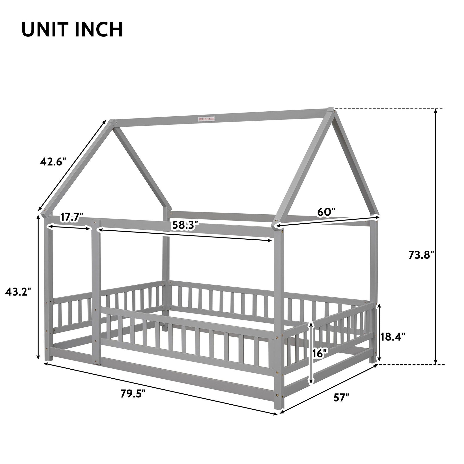Floor Wooden Bed With House Roof Frame, Fence Guardrails - The Sleep Loft - Online Mattress Showroom NYC