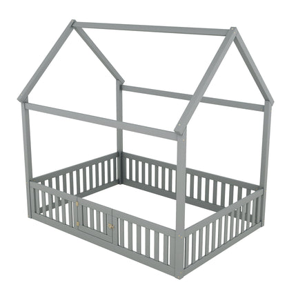 Wood House Bed With Fence And Door - The Sleep Loft - Online Mattress Showroom NYC