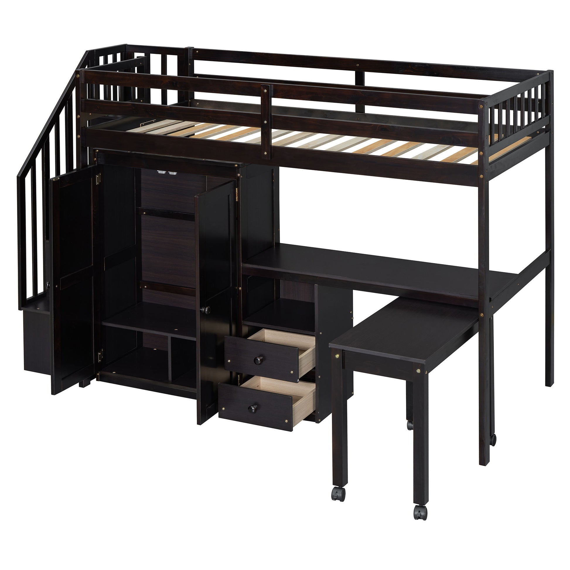 Loft Bed With Stairs, Bookshelf, Drawers, Desk & Wardrobe, Space Saving Multifunctional Furniture - The Sleep Loft - Online Mattress Showroom NYC