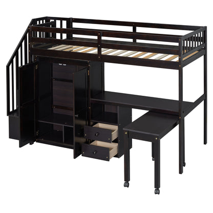 Loft Bed With Stairs, Bookshelf, Drawers, Desk & Wardrobe, Space Saving Multifunctional Furniture - The Sleep Loft - Online Mattress Showroom NYC