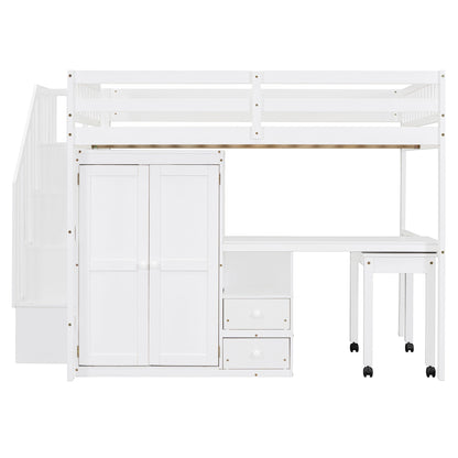 Loft Bed With Stairs, Bookshelf, Drawers, Desk & Wardrobe, Space Saving Multifunctional Furniture - The Sleep Loft - Online Mattress Showroom NYC