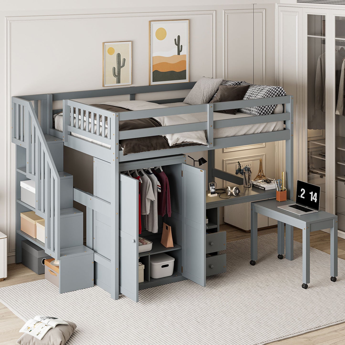 Loft Bed With Stairs, Bookshelf, Drawers, Desk & Wardrobe, Space Saving Multifunctional Furniture - The Sleep Loft - Online Mattress Showroom NYC