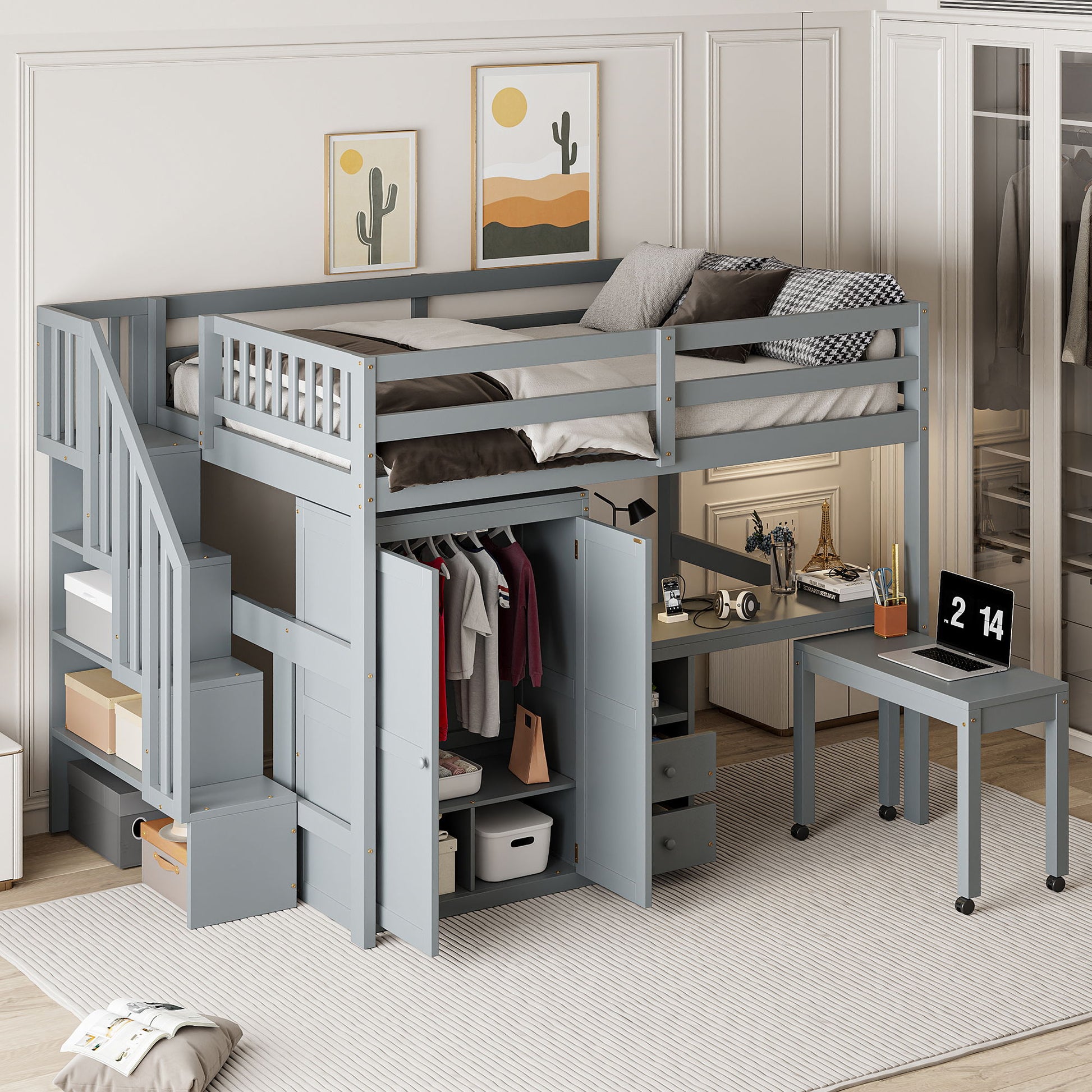 Loft Bed With Stairs, Bookshelf, Drawers, Desk & Wardrobe, Space Saving Multifunctional Furniture - The Sleep Loft - Online Mattress Showroom NYC