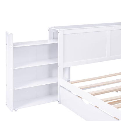 Storage Platform Bed With Pull Out Shelves And Trundle