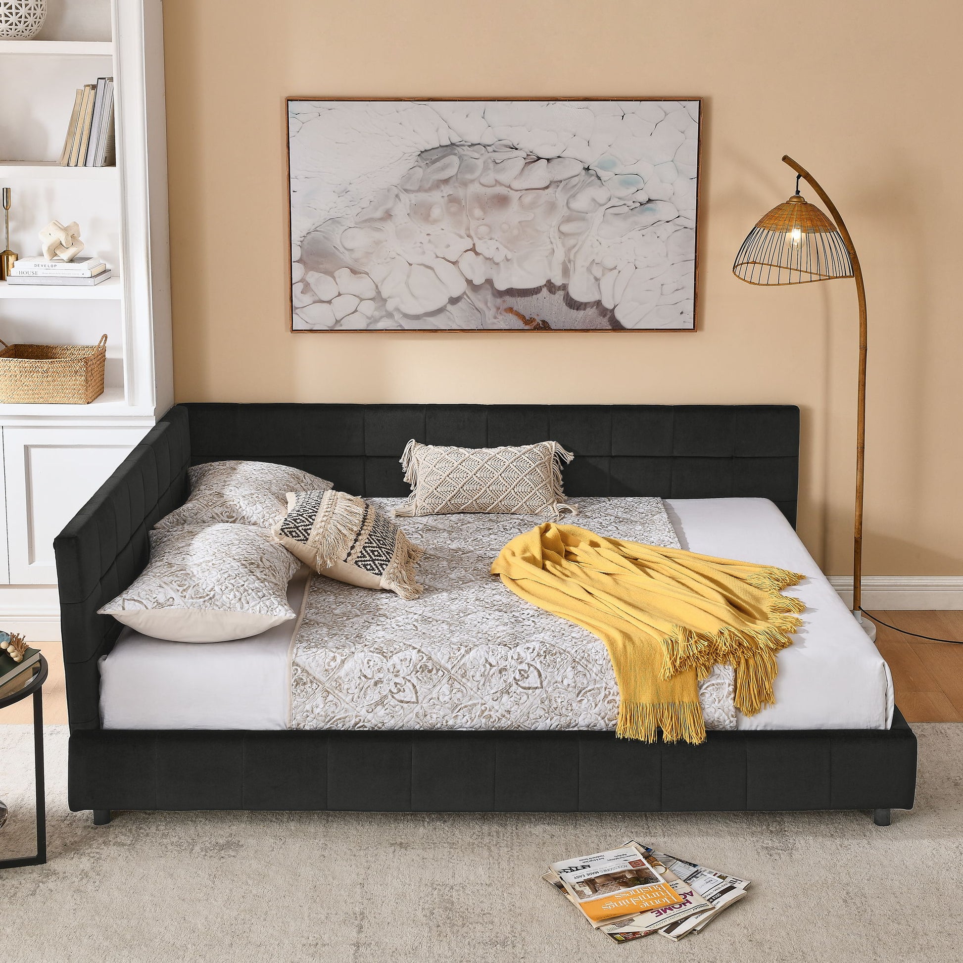 Mid-Century Storage Upholstered Tufted Bed Frame With Backrest And Armrests - The Sleep Loft - Online Mattress Showroom NYC