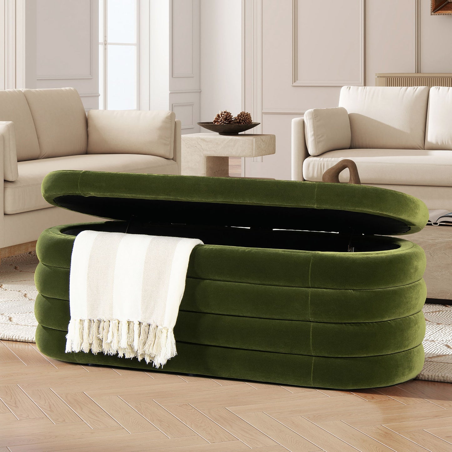 Fuji - Upholstered Oval Storage Bench - The Sleep Loft - Online Mattress Showroom NYC