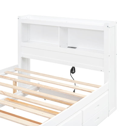 Full Size Platform Bed With Trundle, Drawers, USB Ports And Built In Shelves - White - The Sleep Loft - Online Mattress Showroom NYC