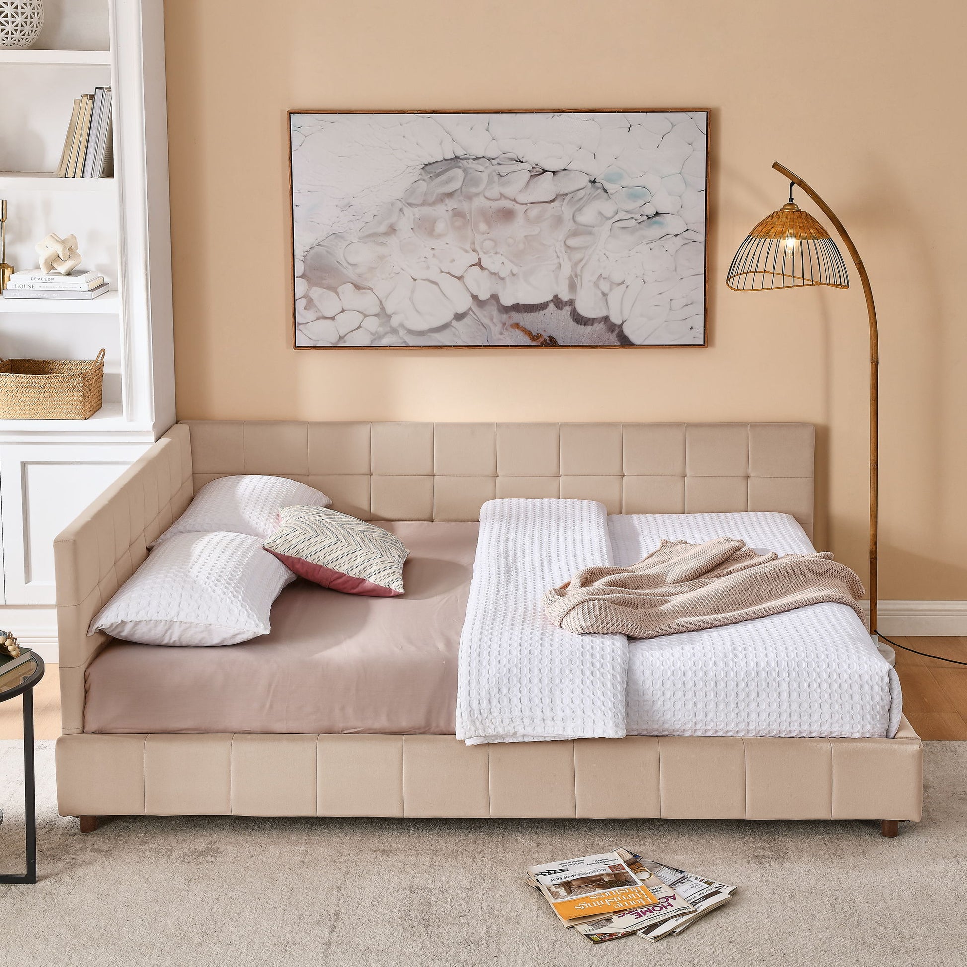 Mid-Century Storage Upholstered Tufted Bed Frame With Backrest And Armrests - The Sleep Loft - Online Mattress Showroom NYC