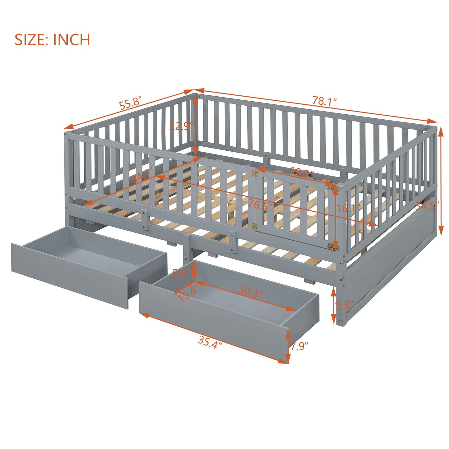 Daybed With Fence Guardrails And 2 Drawers, Split Into Independent Floor Bed & Daybed - The Sleep Loft - Online Mattress Showroom NYC