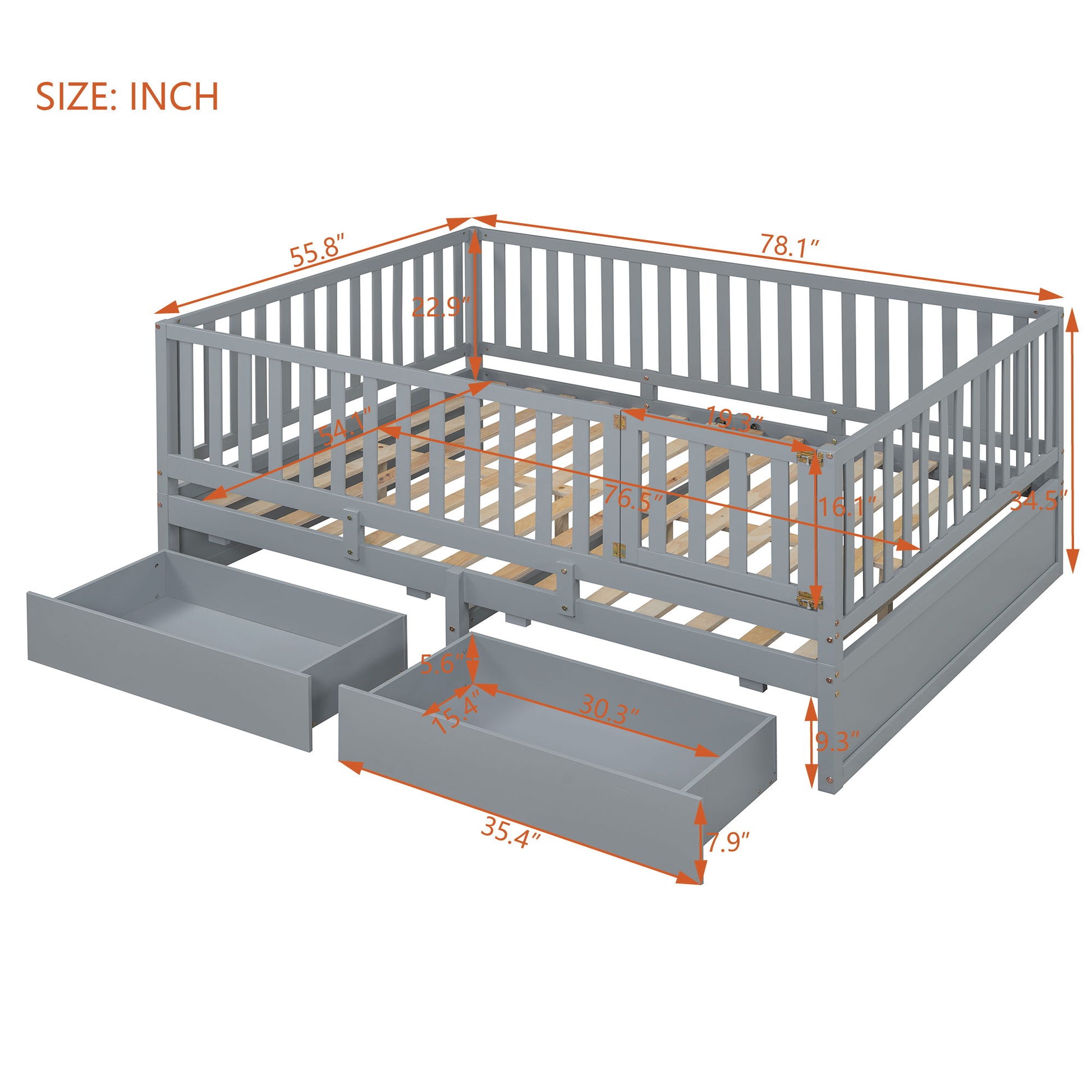 Daybed With Fence Guardrails And 2 Drawers, Split Into Independent Floor Bed & Daybed - The Sleep Loft - Online Mattress Showroom NYC