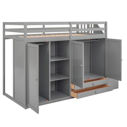 Loft Bed With 3 Shelves, 2 Wardrobes, 2 Drawers, Ladder Storage - The Sleep Loft - Online Mattress Showroom NYC