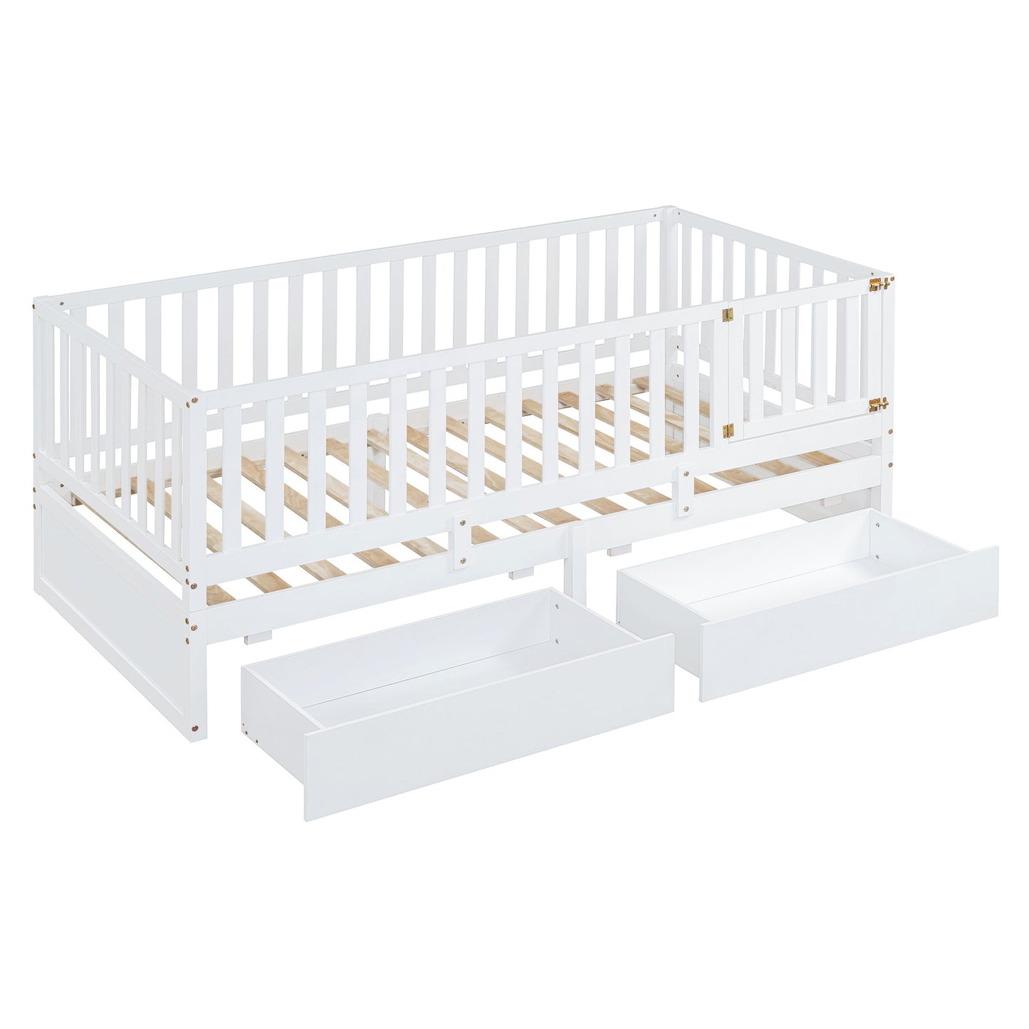 Daybed With Fence Guardrails And 2 Drawers, Split Into Independent Floor Bed & Daybed - The Sleep Loft - Online Mattress Showroom NYC