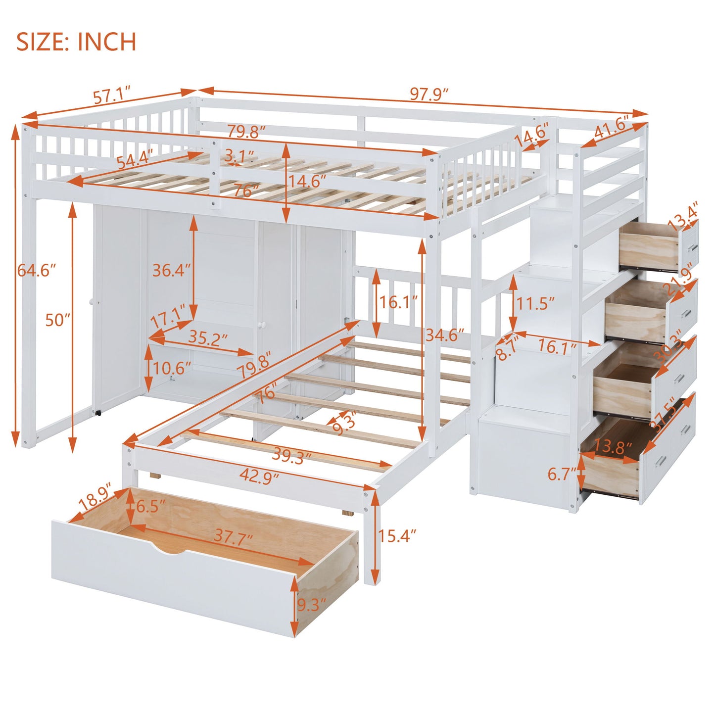 Bunk Bed With Wardrobe, Drawers - The Sleep Loft - Online Mattress Showroom NYC