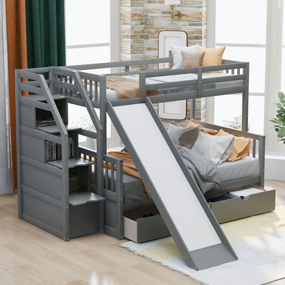 Bunk Bed With Storage Staircase, Slide, Desk, Drawers, And Shelves - The Sleep Loft - Online Mattress Showroom NYC