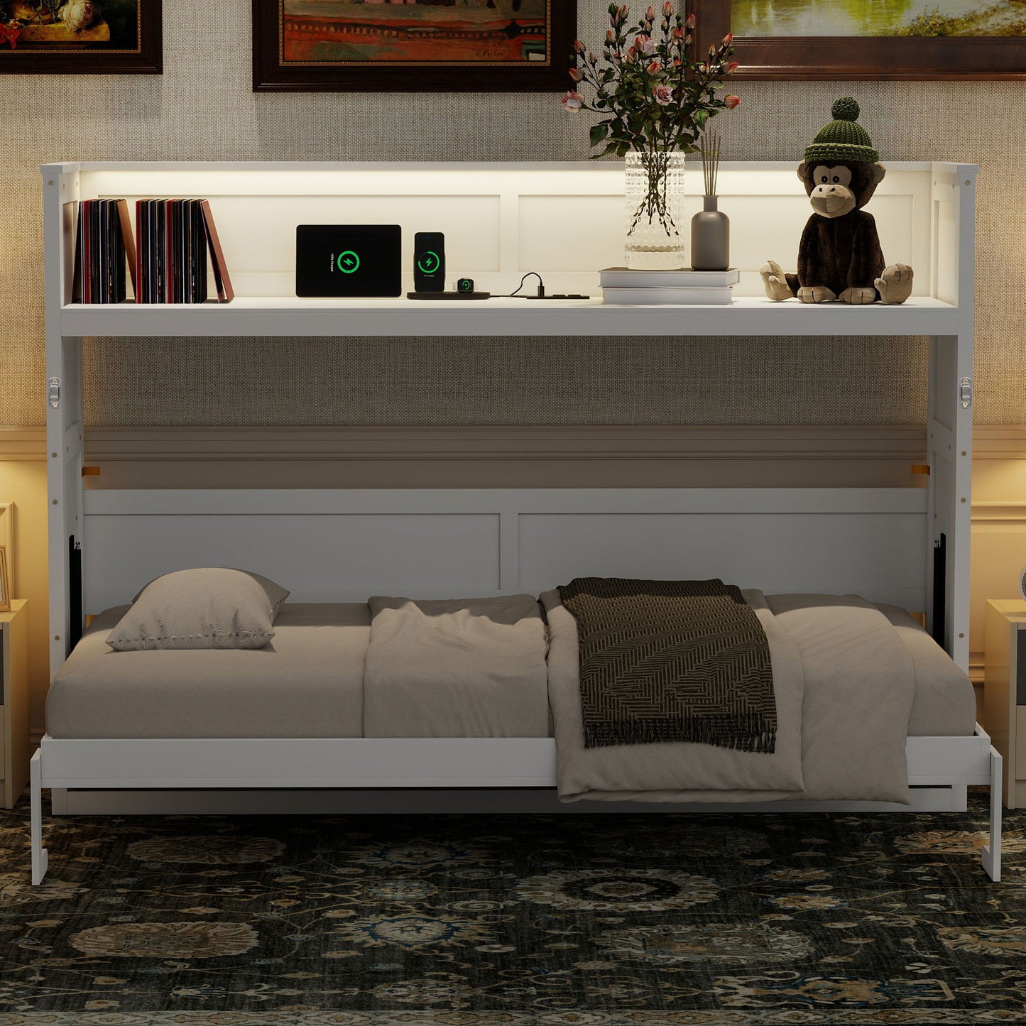 Murphy Bed With Desk, LED Light And USB Charging Station - The Sleep Loft - Online Mattress Showroom NYC