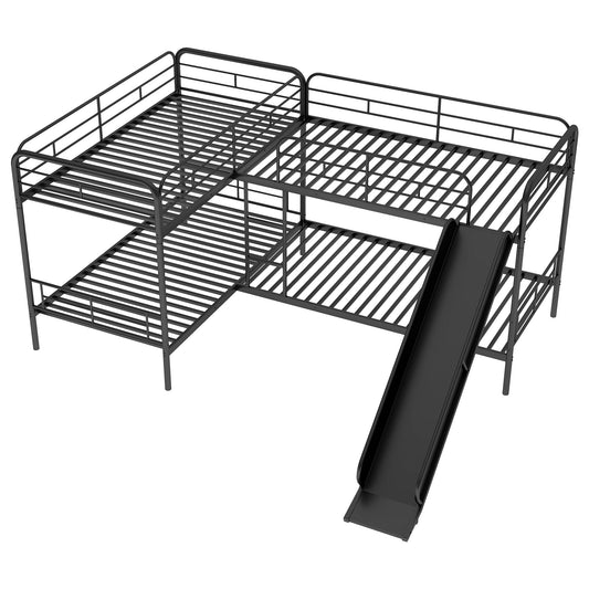 Mission Style Twin Size L-Shaped Bunk Bed With Slide And Ladder - Black - The Sleep Loft - Online Mattress Showroom NYC