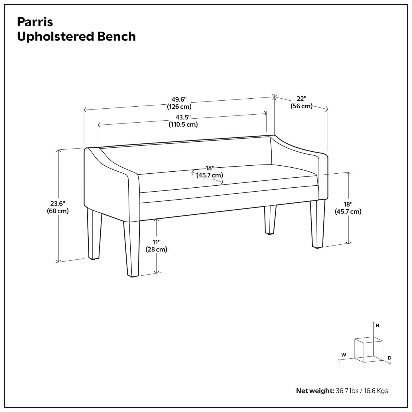 Parris - Contemporary Upholstered Bench - The Sleep Loft - Online Mattress Showroom NYC