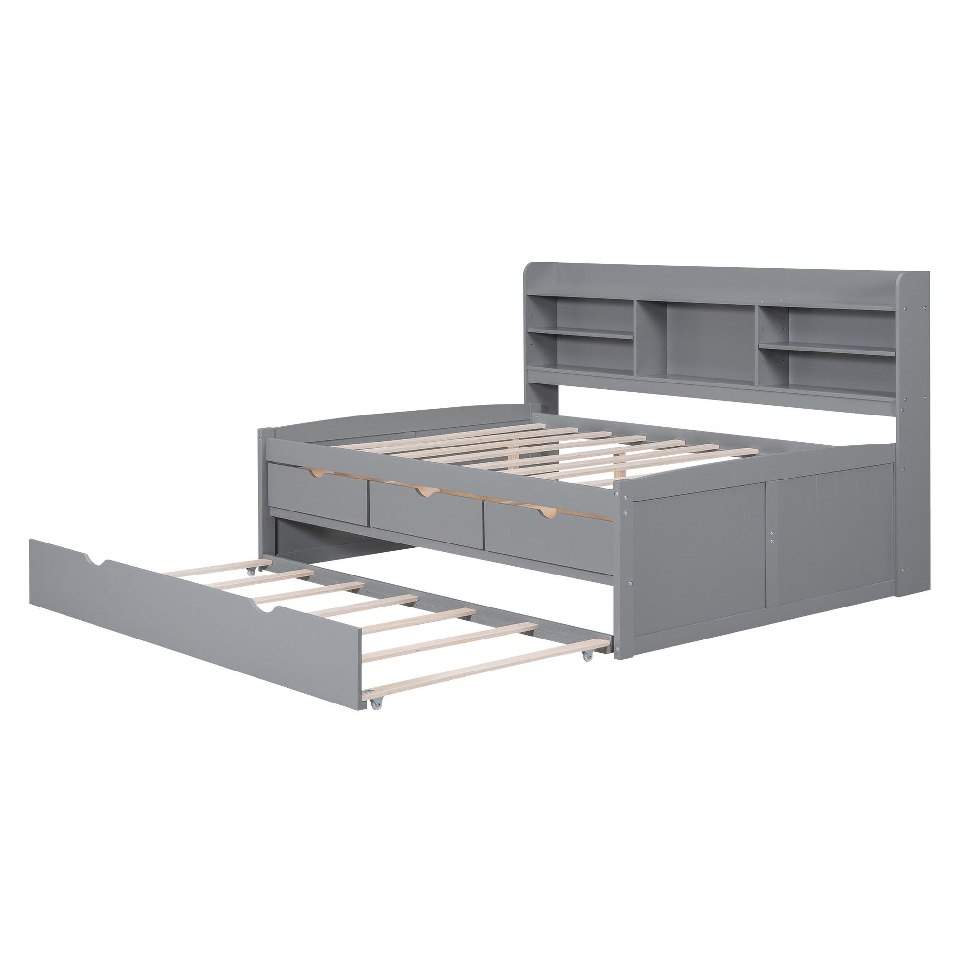 Captain Bed With Built In Bookshelves, 3 Storage Drawers, And Trundle - The Sleep Loft - Online Mattress Showroom NYC