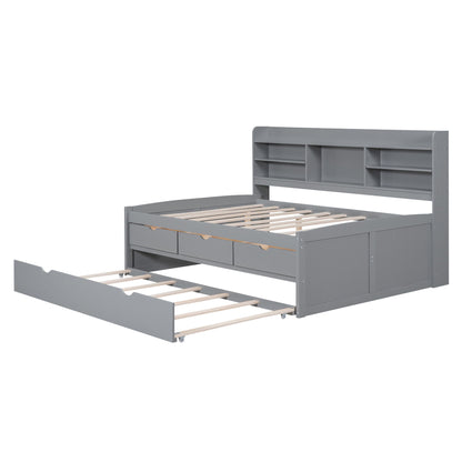 Captain Bed With Built In Bookshelves, 3 Storage Drawers, And Trundle - The Sleep Loft - Online Mattress Showroom NYC