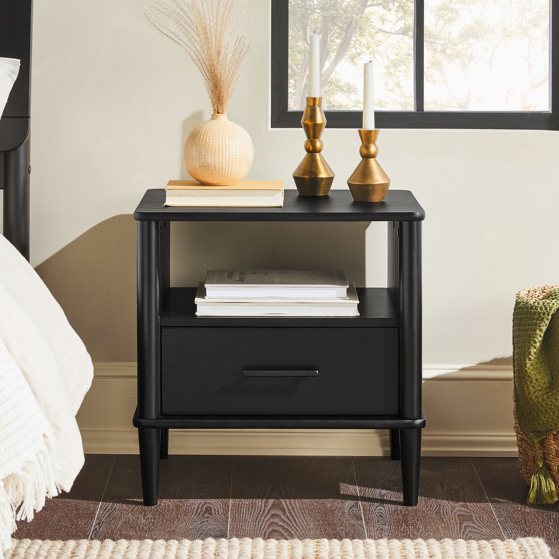Transitional Solid Wood Spindle Nightstand - The Sleep Loft - Online Mattress Showroom NYC