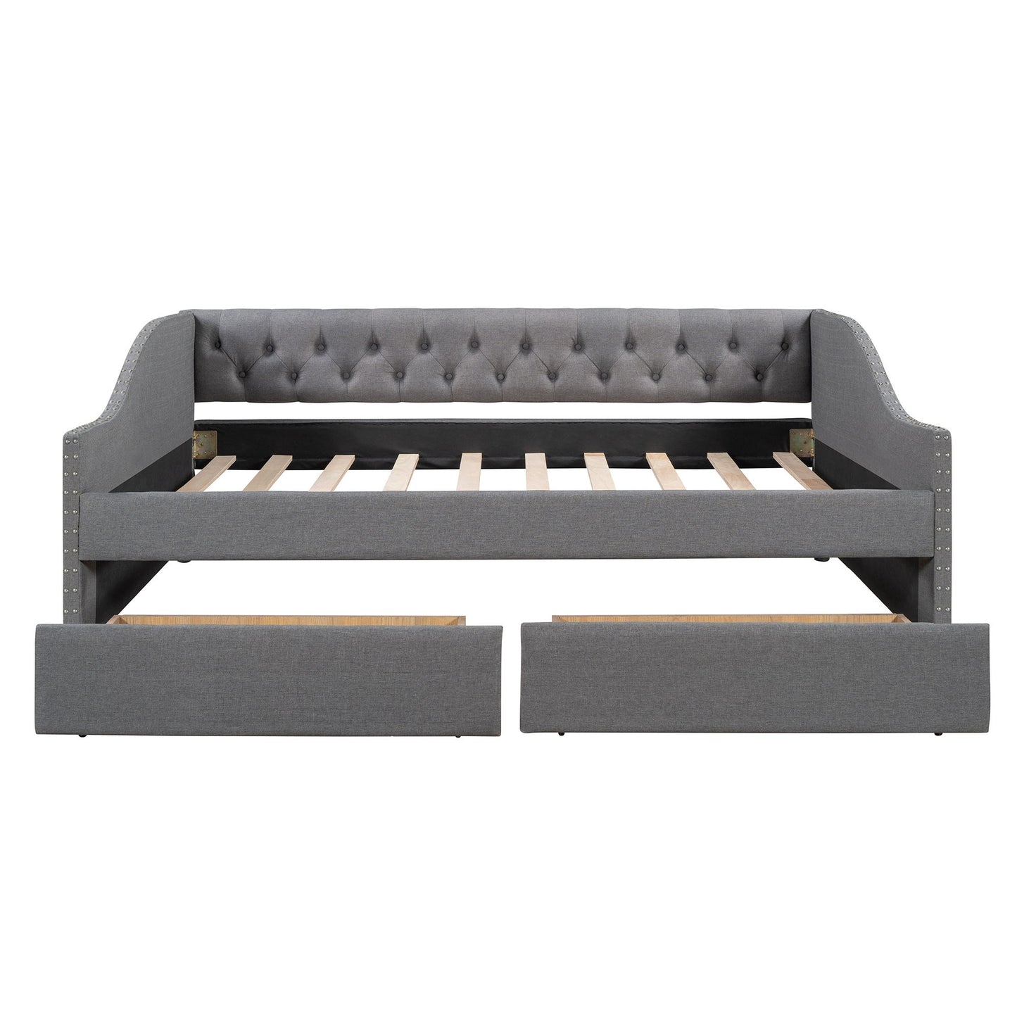 Upholstered Daybed With Two Drawers, Wood Slat Support - The Sleep Loft - Online Mattress Showroom NYC