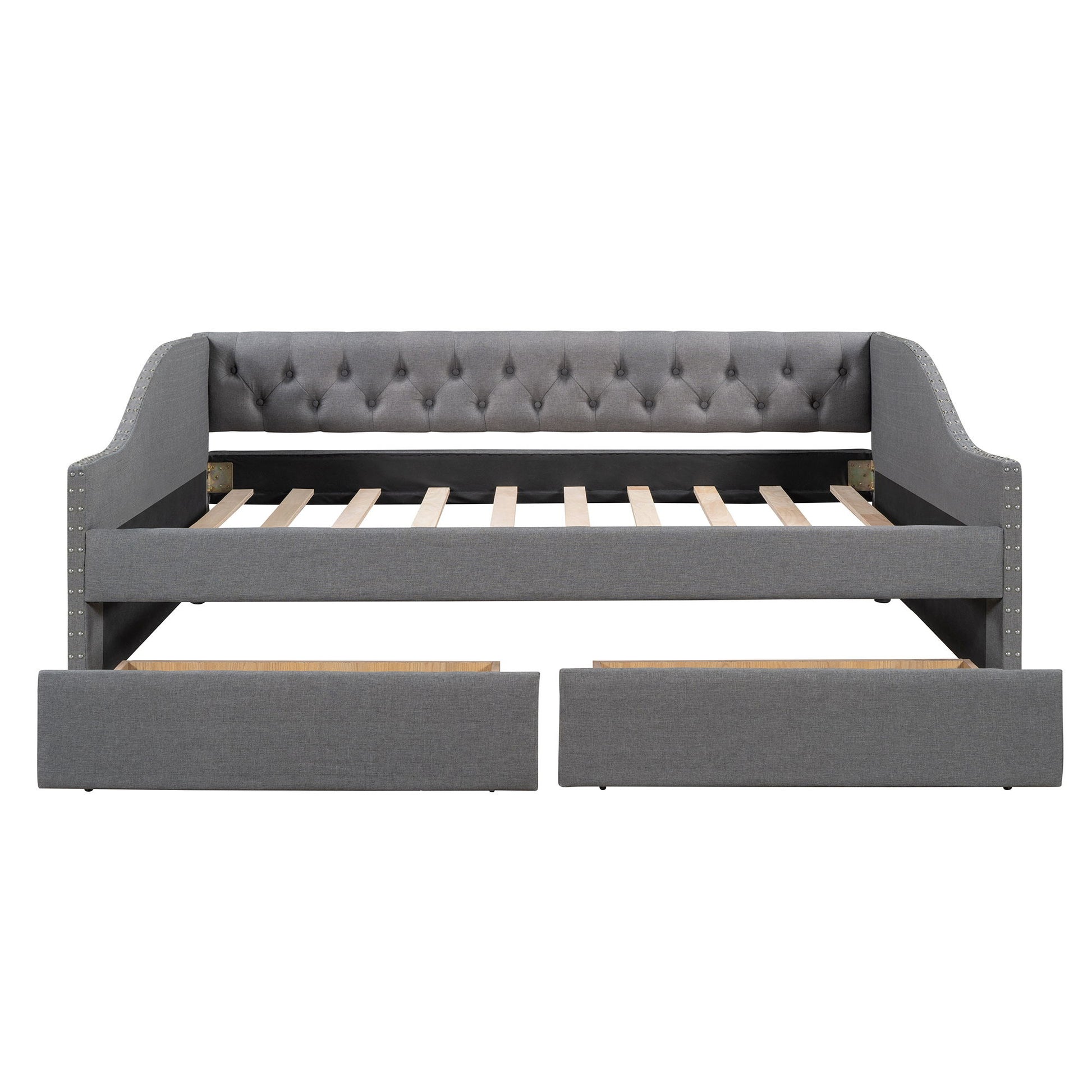 Upholstered Daybed With Two Drawers, Wood Slat Support - The Sleep Loft - Online Mattress Showroom NYC