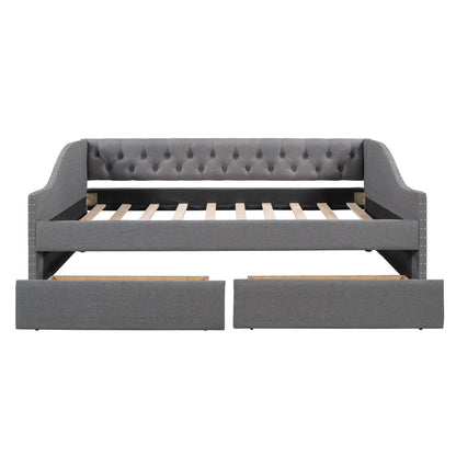 Upholstered Daybed With Two Drawers, Wood Slat Support - The Sleep Loft - Online Mattress Showroom NYC