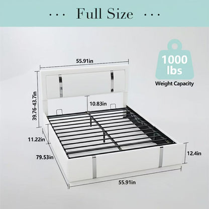Upholstered Platform Bed Frame With Adjustable LED Headboard, USB C-Charging, Hydraulic Lift - The Sleep Loft - Online Mattress Showroom NYC