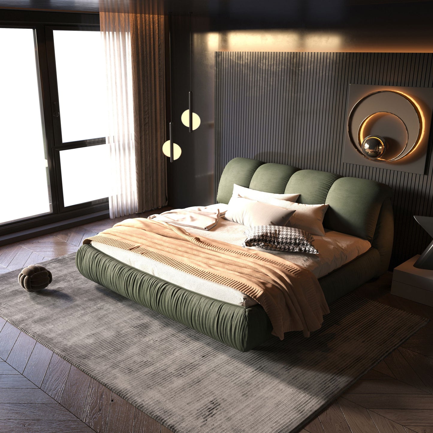 Luxury Upholstered Platform Bed With Oversized Padded Backrest And Solid Wood Frame - The Sleep Loft - Online Mattress Showroom NYC