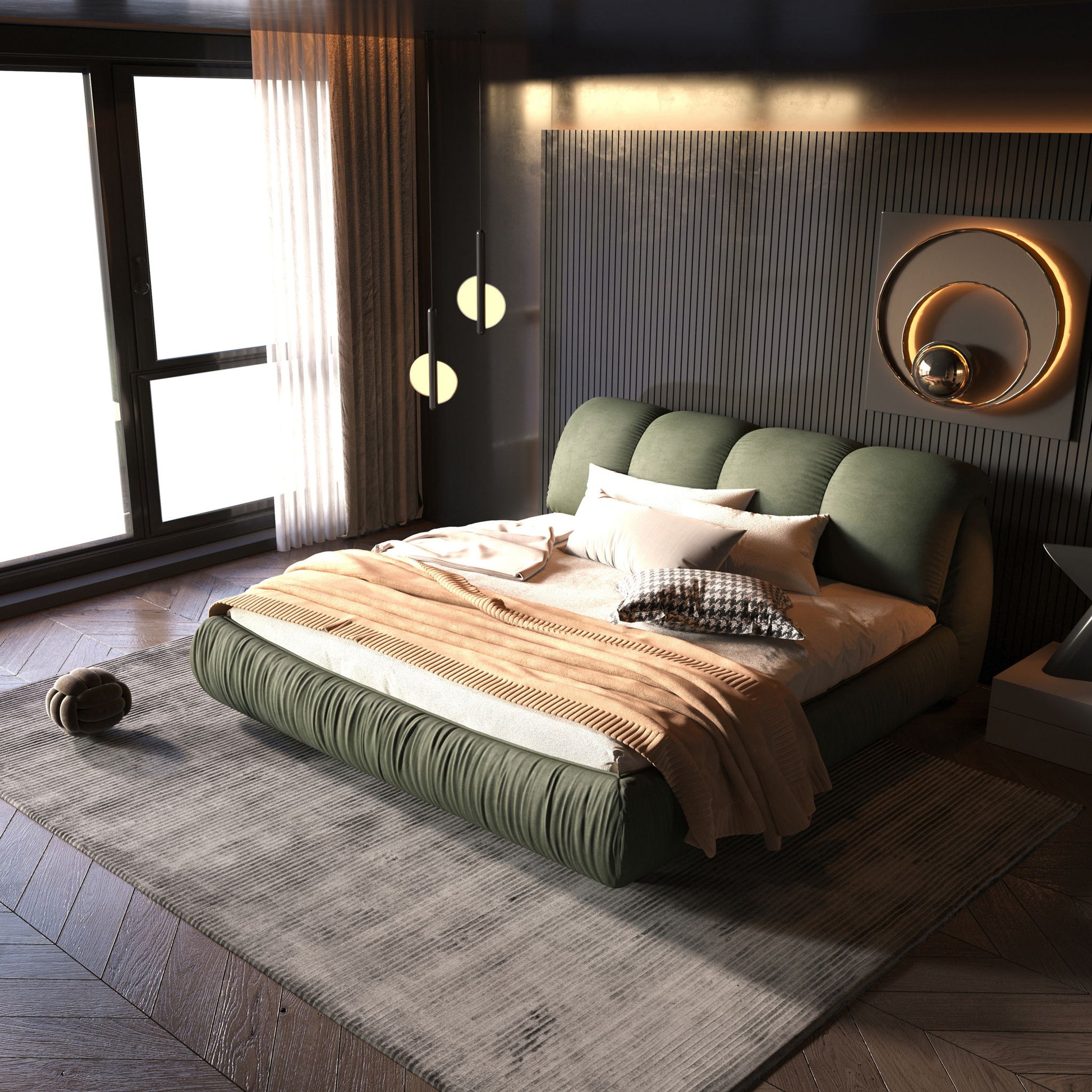 Luxury Upholstered Platform Bed With Oversized Padded Backrest And Solid Wood Frame - The Sleep Loft - Online Mattress Showroom NYC