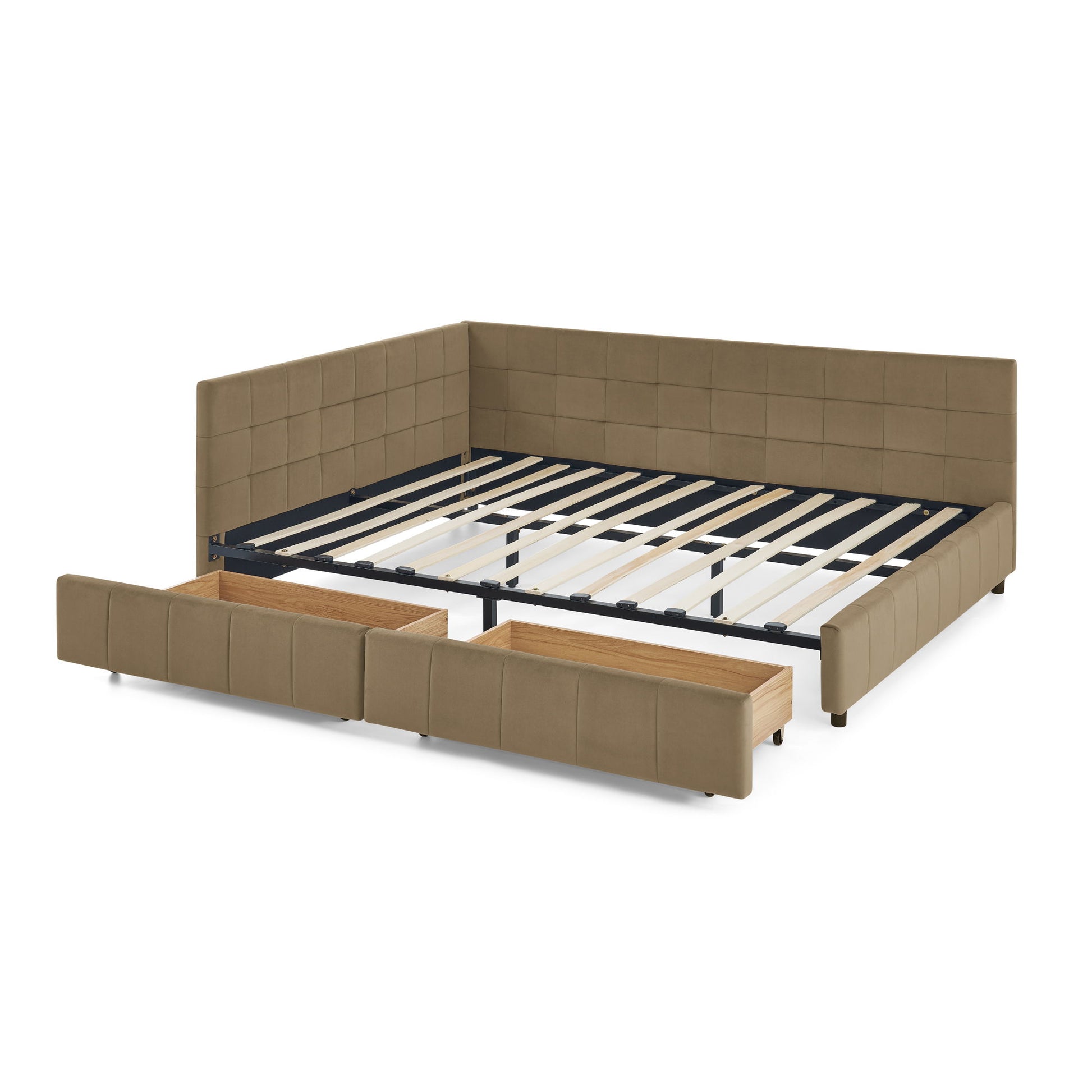 Mid-Century Storage Upholstered Tufted Bed Frame With Backrest And Armrests - The Sleep Loft - Online Mattress Showroom NYC