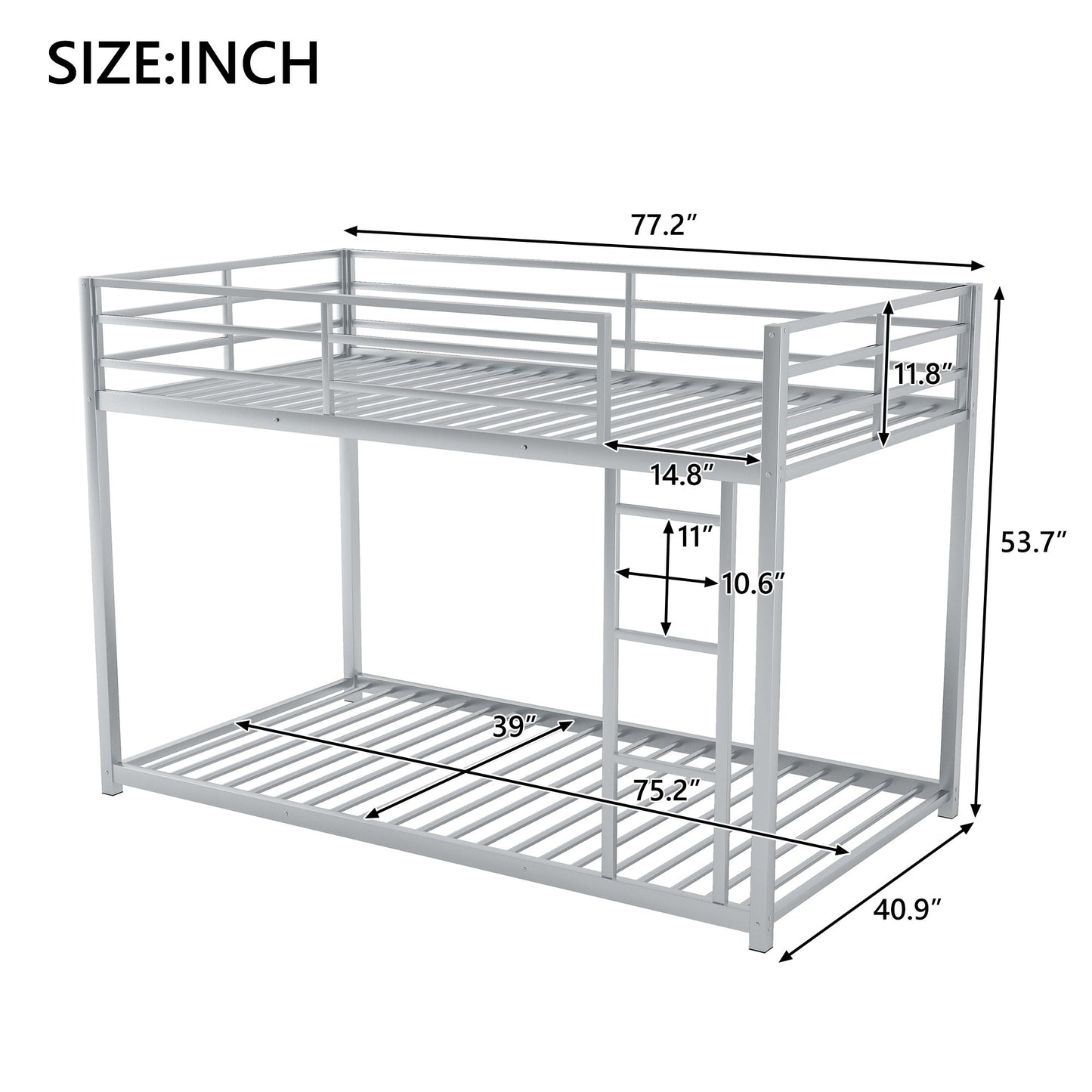 Metal Bunk Bed, Low Bunk Bed With Ladder - The Sleep Loft - Online Mattress Showroom NYC