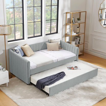 Upholstered Daybed With Trundle With Vertical Stripes - The Sleep Loft - Online Mattress Showroom NYC