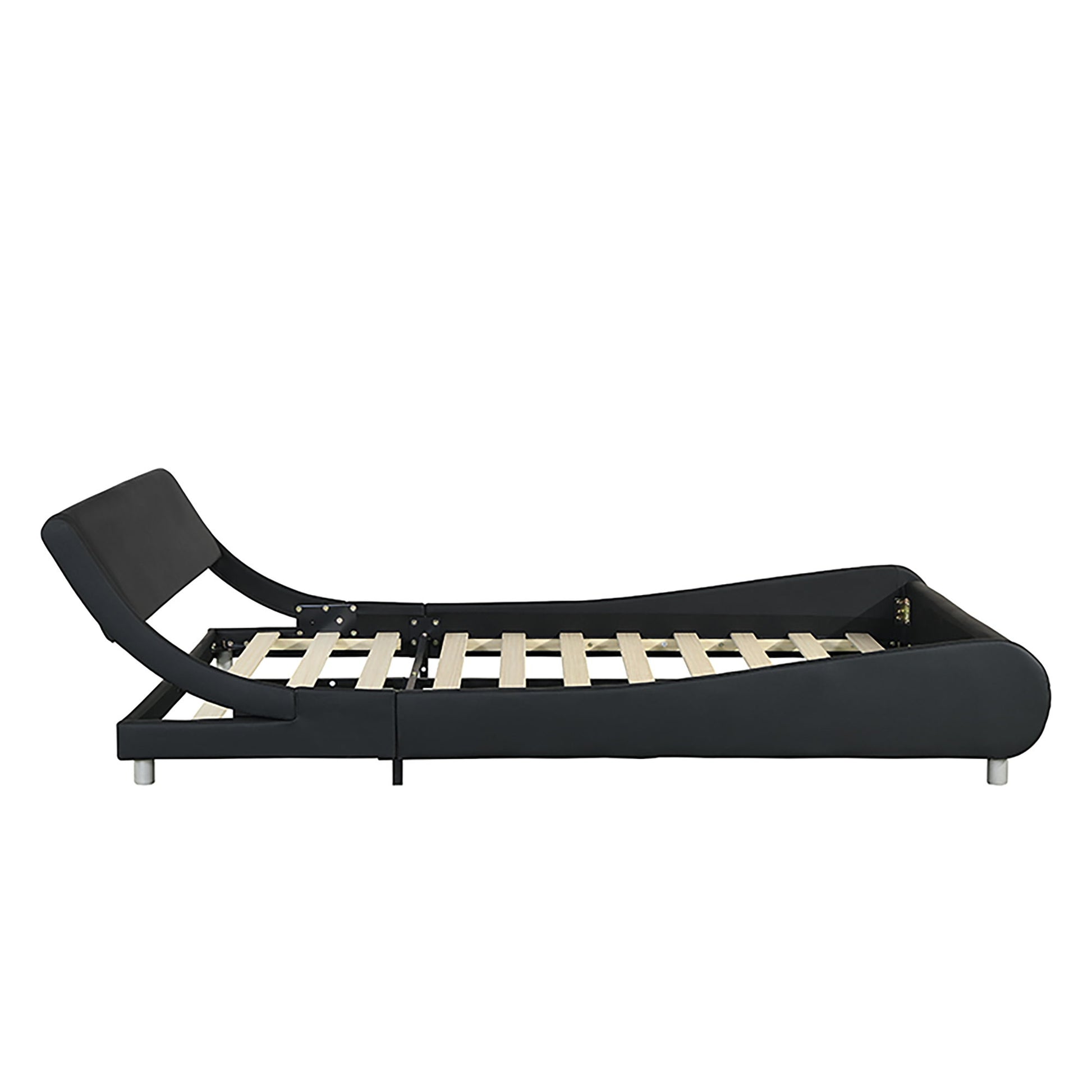 Queen Size Upholstered Platform Bed Frame, LED Lighting With Remote Controller And App, Curve Design, Wood Slat Support, No Box Spring Needed - Black - The Sleep Loft - Online Mattress Showroom NYC