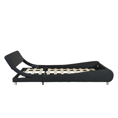 Queen Size Upholstered Platform Bed Frame, LED Lighting With Remote Controller And App, Curve Design, Wood Slat Support, No Box Spring Needed - Black - The Sleep Loft - Online Mattress Showroom NYC