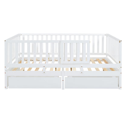 Daybed With Fence Guardrails And 2 Drawers, Split Into Independent Floor Bed & Daybed - The Sleep Loft - Online Mattress Showroom NYC