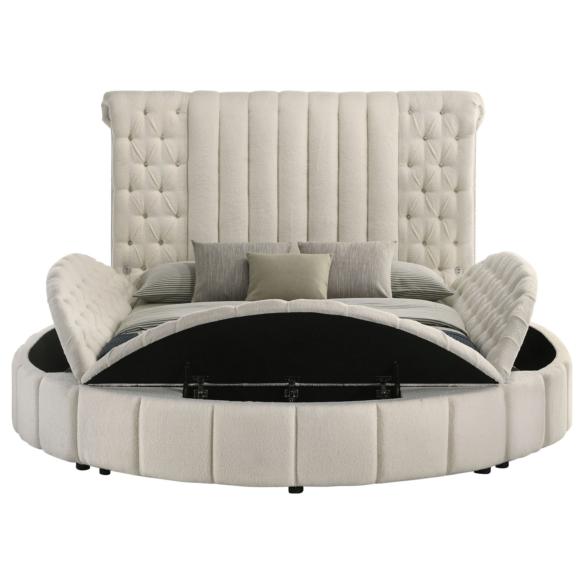 Santiago - Upholstered Round Storage Bed With Built In Charging Ports - The Sleep Loft - Online Mattress Showroom NYC