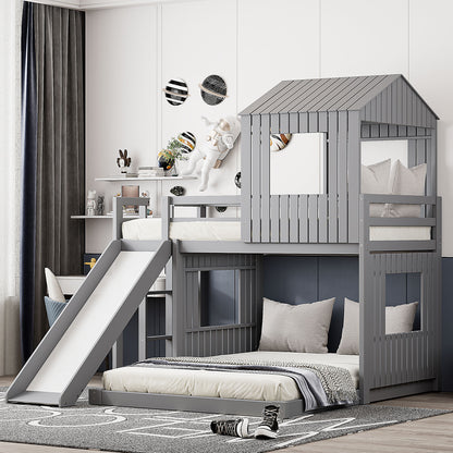 Loft Bunk Bed With Playhouse, Farmhouse, Ladder, Slide And Guardrails - The Sleep Loft - Online Mattress Showroom NYC