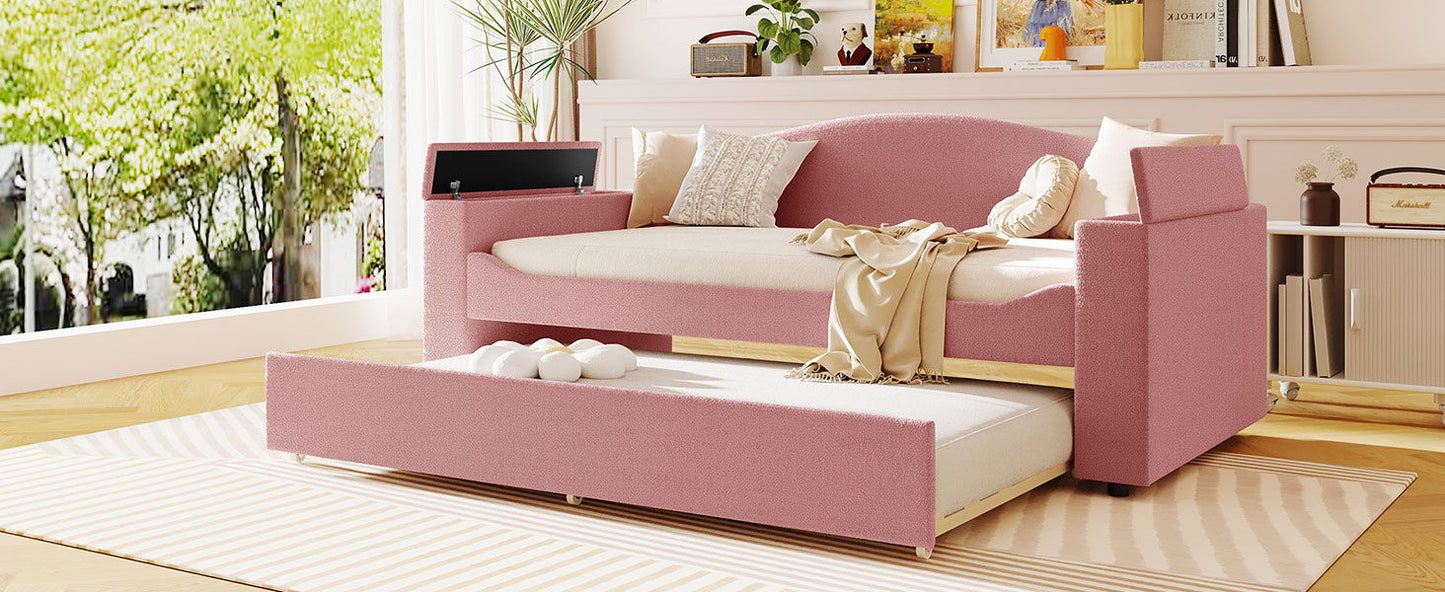 Upholstered Daybed With Storage Armrests, Trundle And Latest Integrated tooth Audio System - The Sleep Loft - Online Mattress Showroom NYC