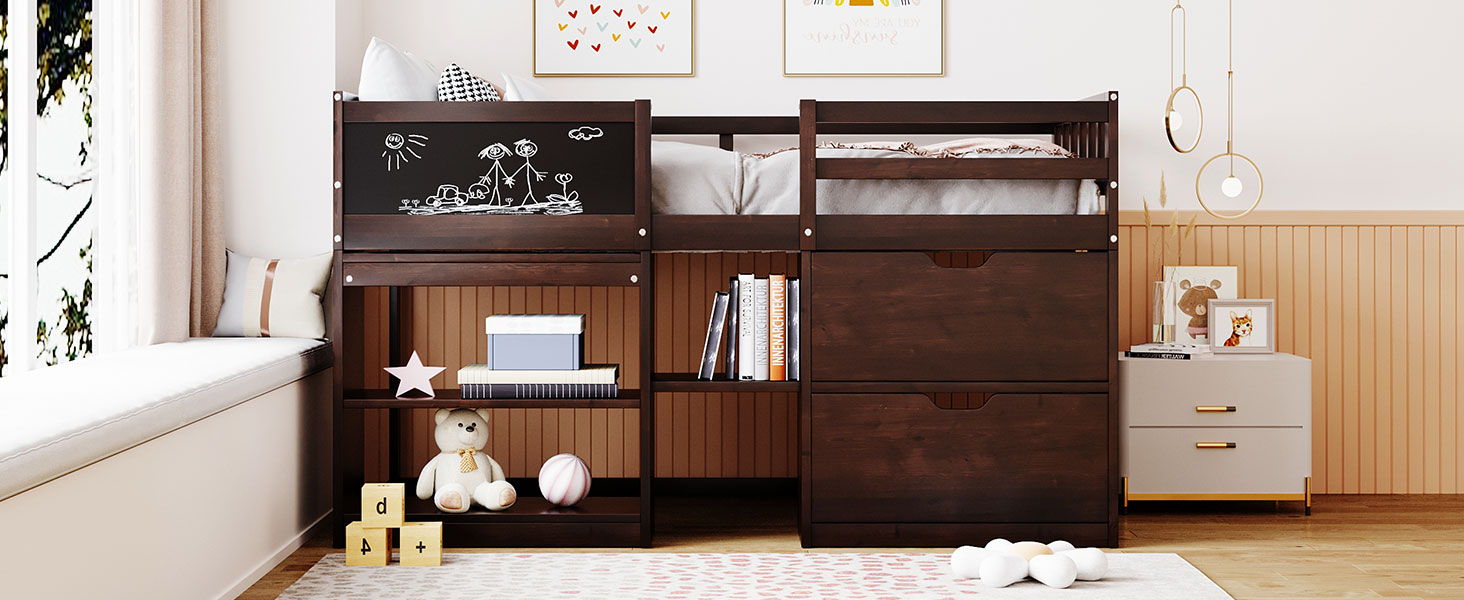 Low Loft Bed With Rolling Desk, Shelf And Drawers - The Sleep Loft - Online Mattress Showroom NYC