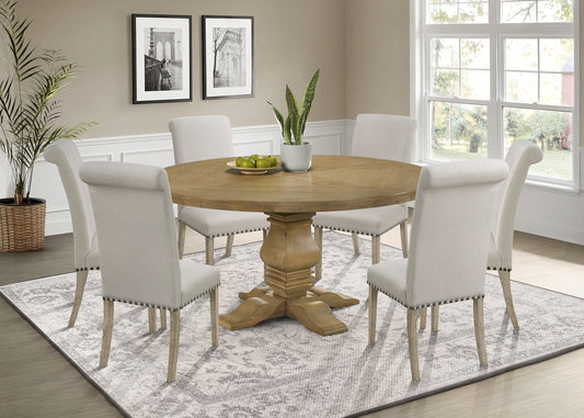 Florence 7-piece Round Dining Table Set Rustic Honey - The Sleep Loft - Online Mattress Showroom NYC