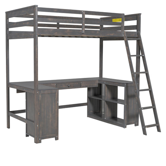 Loft Bed With U-Shaped Desk, Drawers, And Storage Shelves - The Sleep Loft - Online Mattress Showroom NYC