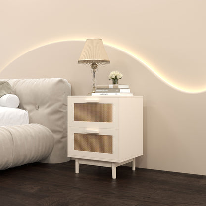 Nightstand With 2 Drawers, Storage Side Table For Bedroom - Antique Natural / Rattan - The Sleep Loft - Online Mattress Showroom NYC