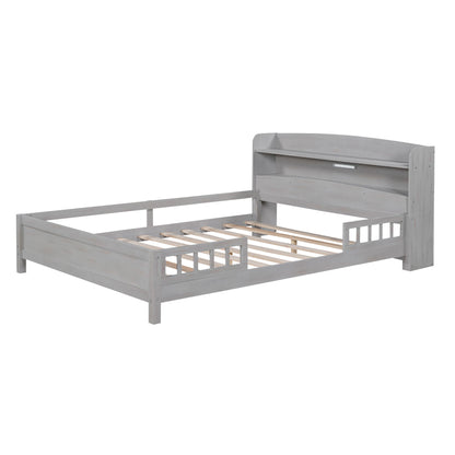 Wood Platform Bed With Built In LED Light, Storage Headboard And Guardrail - The Sleep Loft - Online Mattress Showroom NYC