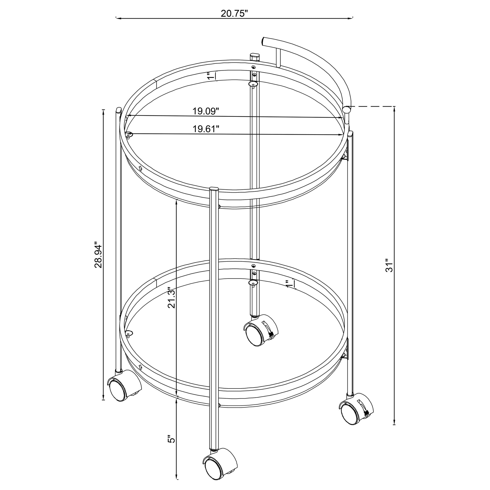 Chrissy Round Glass Shelf Metal Bar Cart Chrome